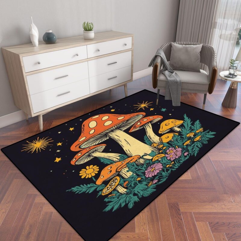 Mushrooms Like to Forage Mushroom Quotes Poster Area Rug Outdoor Patio Rug Play Mat Modern Floor Carpet Non-Slip Home Decor Living Room Kids Bedroom Nursery, 3x5 ft
