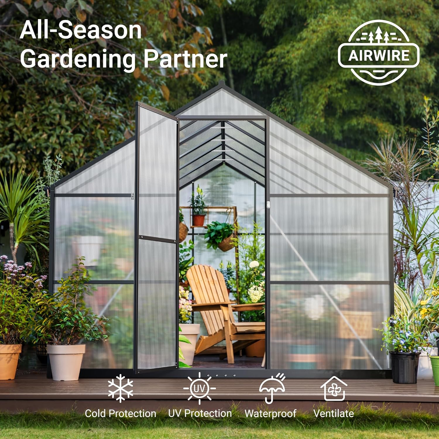 910ARbQfUBL._AC_SL1500_.jpg 8x12 FT Greenhouse for Outdoors, Quick Setup Polycarbonate Greenhouse with Roof Vent, Aluminum Large Walk-in Greenhouse for Outside Garden Backyard, Black - Image 8