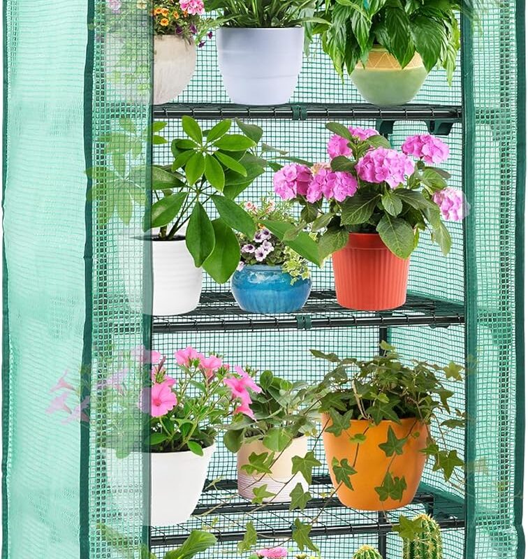 Ohuhu Mini Greenhouse for Indoor Outdoor, Small Plastic Plant Green House 4-Tier Rack Stand Portable Greenhouses with Durable PE Cover for Seedling, 2.5x1.6x5.2 FT, Ideal Gardening Gifts for Women Men