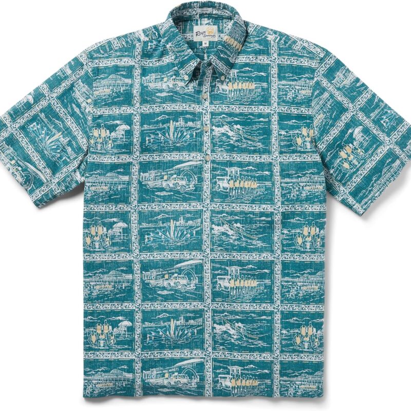 Reyn Spooner Men’s Lifeguards California Hawaiian Aloha Shirt, Balsam, 3XL