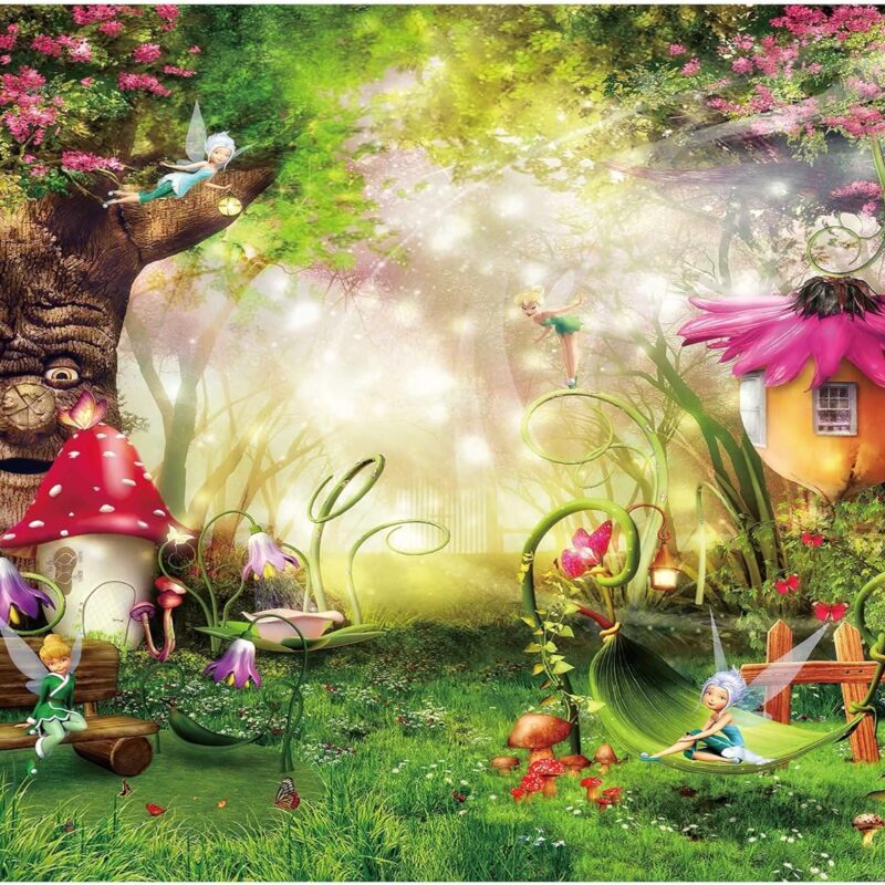 10x8ft Enchanted Forest Large Photo Background Fairy Tale Magic Big Tree Mushroom Princess Girl Birthday Party Decorations Banner Backdrops for Photography P3520W-J