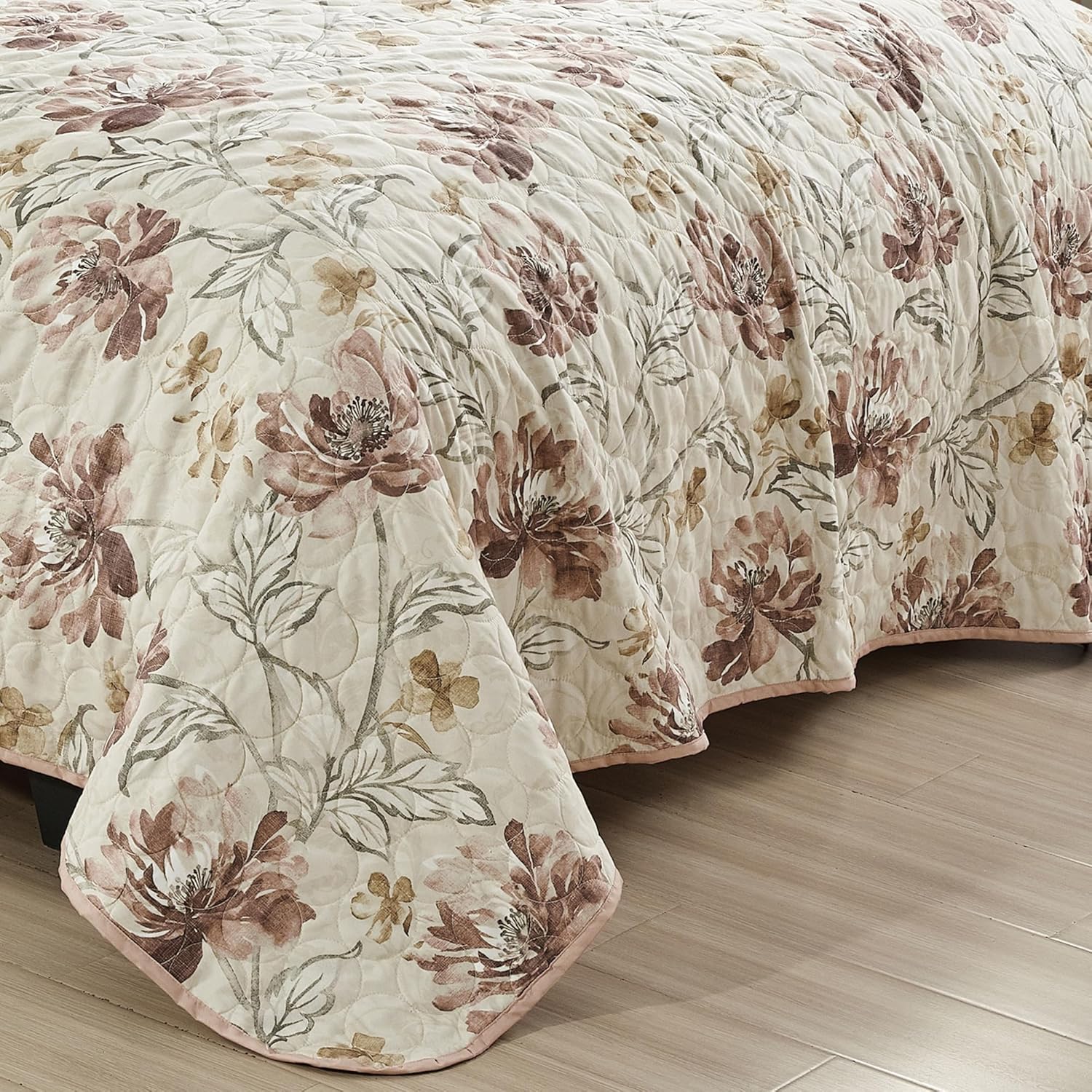 918pXPyJ5L._AC_SL1500_.jpg ESCA 3-Piece Teige Olive Mushroom Bedspread Set King Size Reversible Green Quilt - Image 5