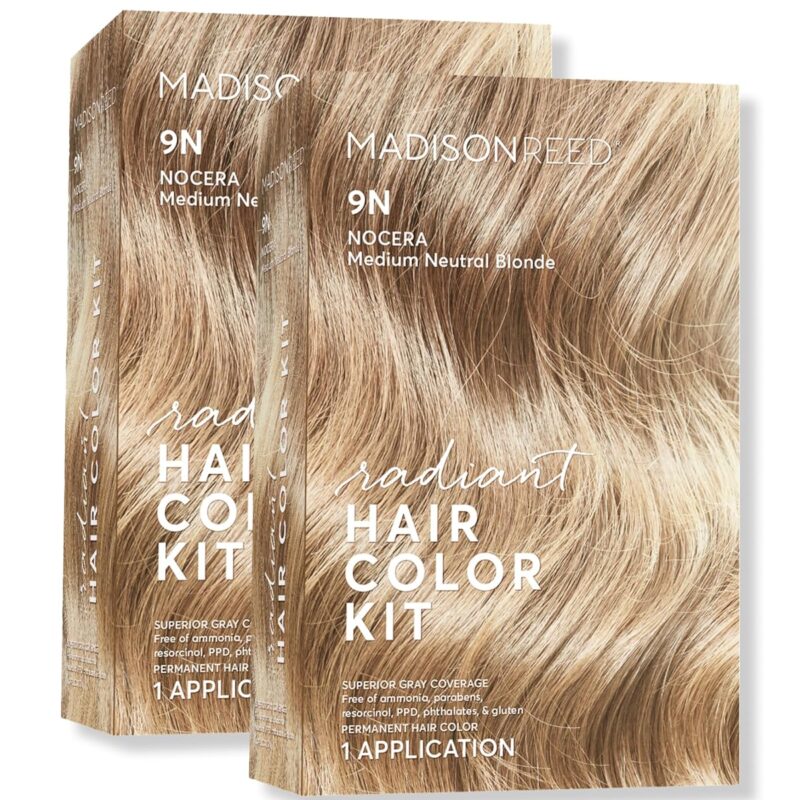Madison Reed Radiant Hair Color Kit, Medium Neutral Blonde for Superior Gray Coverage, Ammonia-Free, 9N Nocera Blonde, Permanent Hair Dye, Pack of 2
