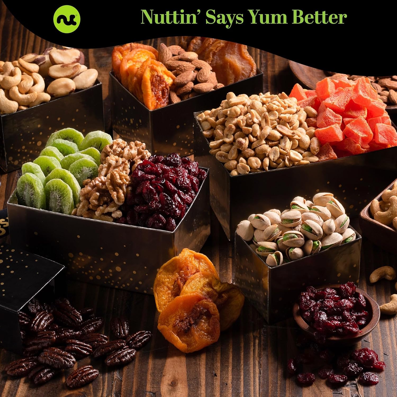 91FXpCiwWDL._SL1500_.jpg NUT CRAVINGS Gourmet Collection - Easter Treats, Mixed Nuts Gift Basket Black Tower + Heart Ribbon (12 Assortments) Arrangement Platter, Birthday Care Package, Healthy Kosher - Image 3