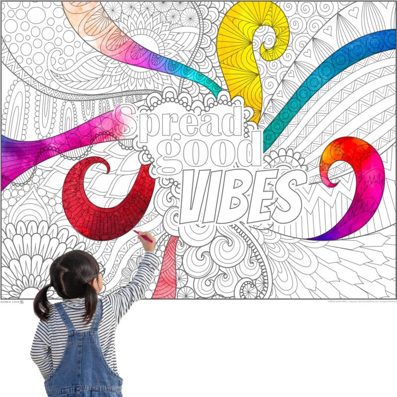 DEBBIE LYNN Giant Coloring Poster - The Jumbo Coloring Sheet for Kids and Adults, Oversized Coloring Sheet, Wall Coloring Mural 48"x63" (Good Vibes)