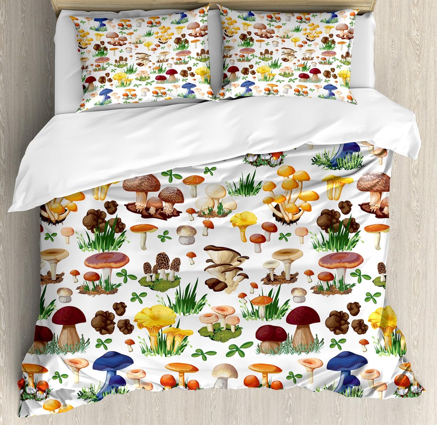 91R4yiUMKNL._AC_SL1500_.jpg Ambesonne Mushroom Duvet Cover Set, Pattern of Mushrooms Wild Species Natural Food Garden Theme Exotic Wilderness Art, Decorative 3 Piece Bedding Set with 2 Pillow Shams, Queen Size, Green Yellow