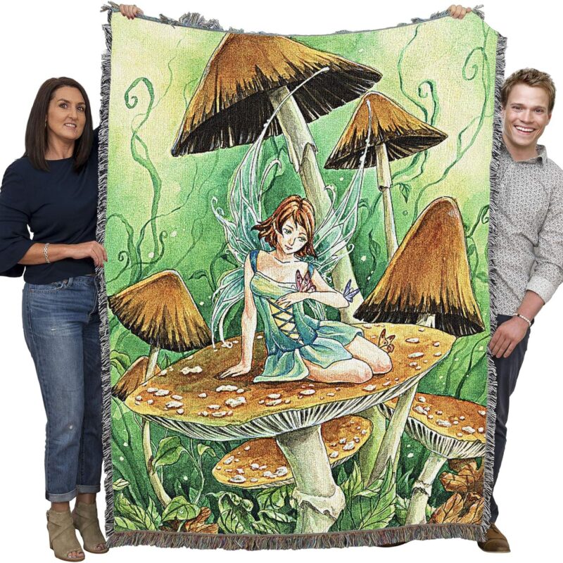 Pure Country Weavers Among The Mushrooms Fairy Blanket by Meredith Dillman - Gift Fantasy Tapestry Throw Woven from Cotton - Made in The USA (72x54)