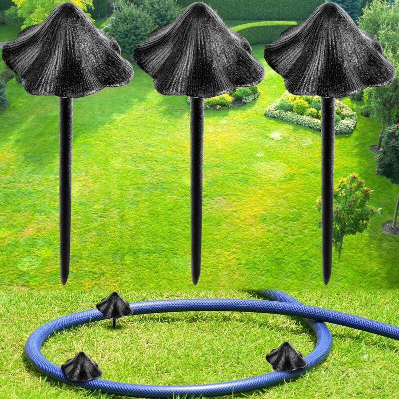 3 Pcs Garden Hose Guide Set Stakes Heavy Duty Cast Iron Water Hose Guide Spike Garden Stakes Decorative for Outside Flower Beds Plant(Mushroom)