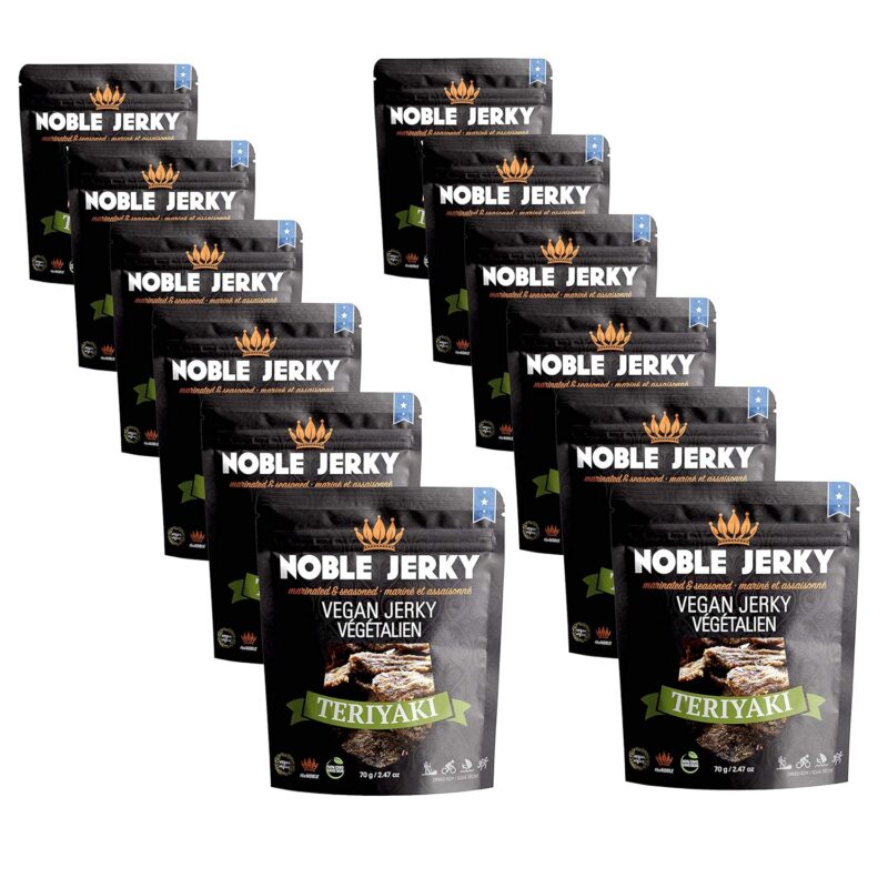 Noble Jerky - Vegan, Vegetarian, Plant Based Snack, Non-GMO (Teriyaki, 12 Bags (70 gram Bags))