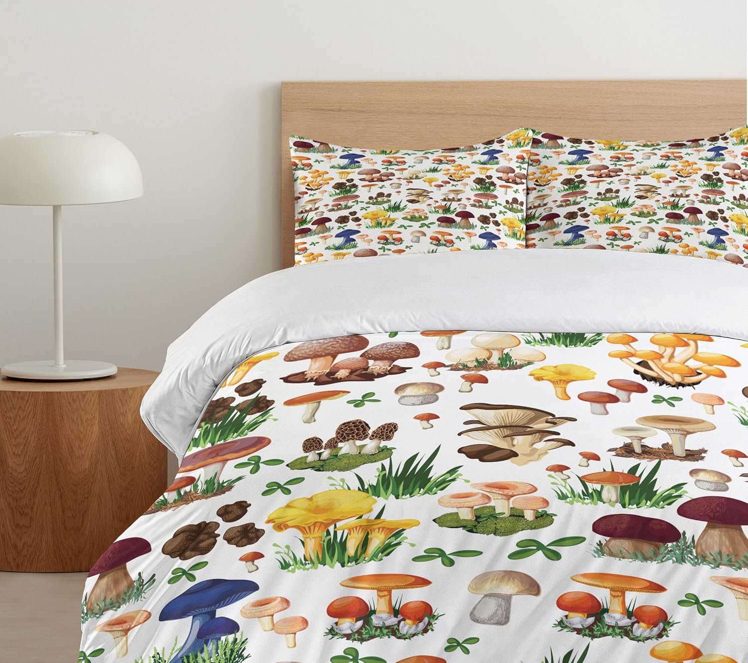 91ZdW1uWdL._AC_SL1500_.jpg Ambesonne Mushroom Duvet Cover Set, Pattern of Mushrooms Wild Species Natural Food Garden Theme Exotic Wilderness Art, Decorative 3 Piece Bedding Set with 2 Pillow Shams, Queen Size, Green Yellow - Image 5