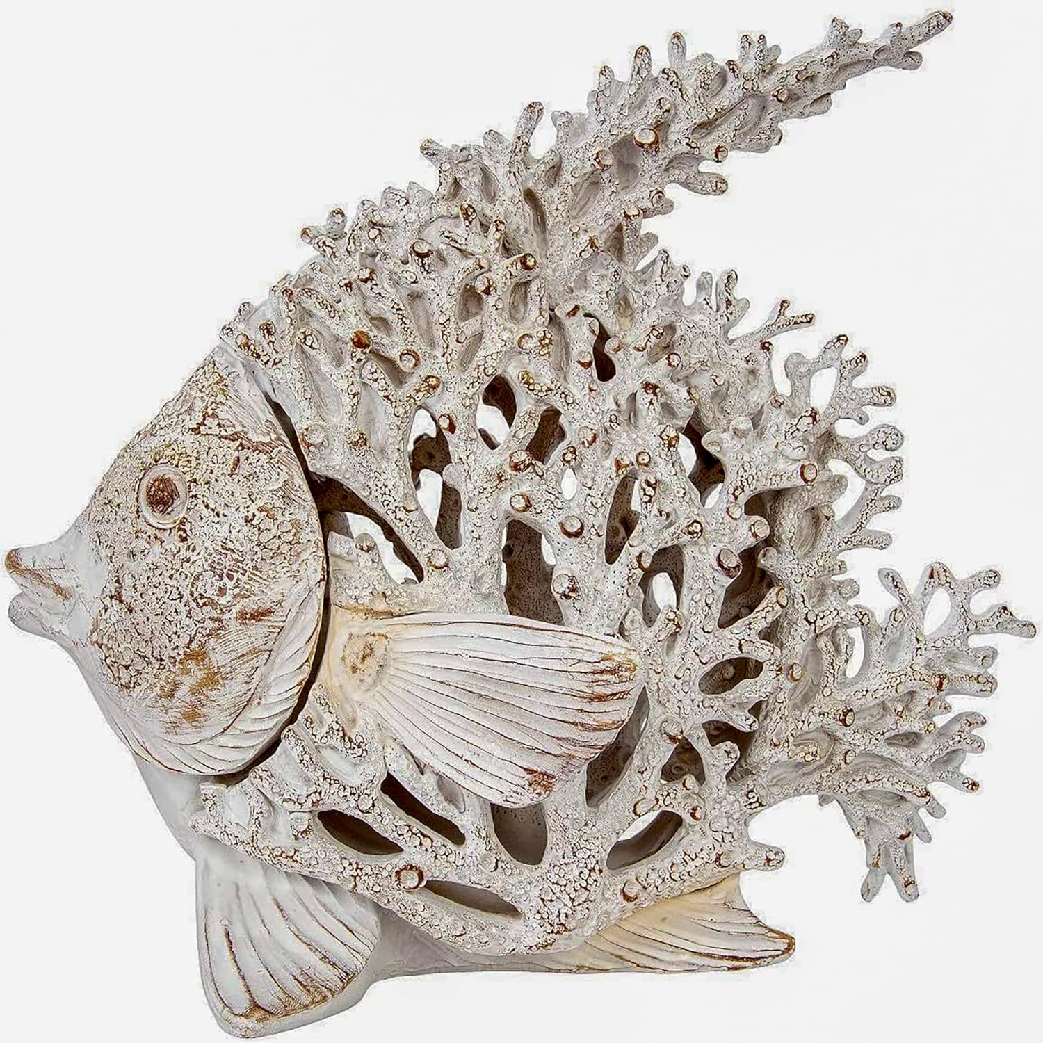 91jDzd4rFHL._AC_SL1500_.jpg Ocean Decor White Coral Reef Angelfish Sculpture Beach Home Decor Coastal Coral Look Tabletop Collection 12 in x 11 in - Image 4