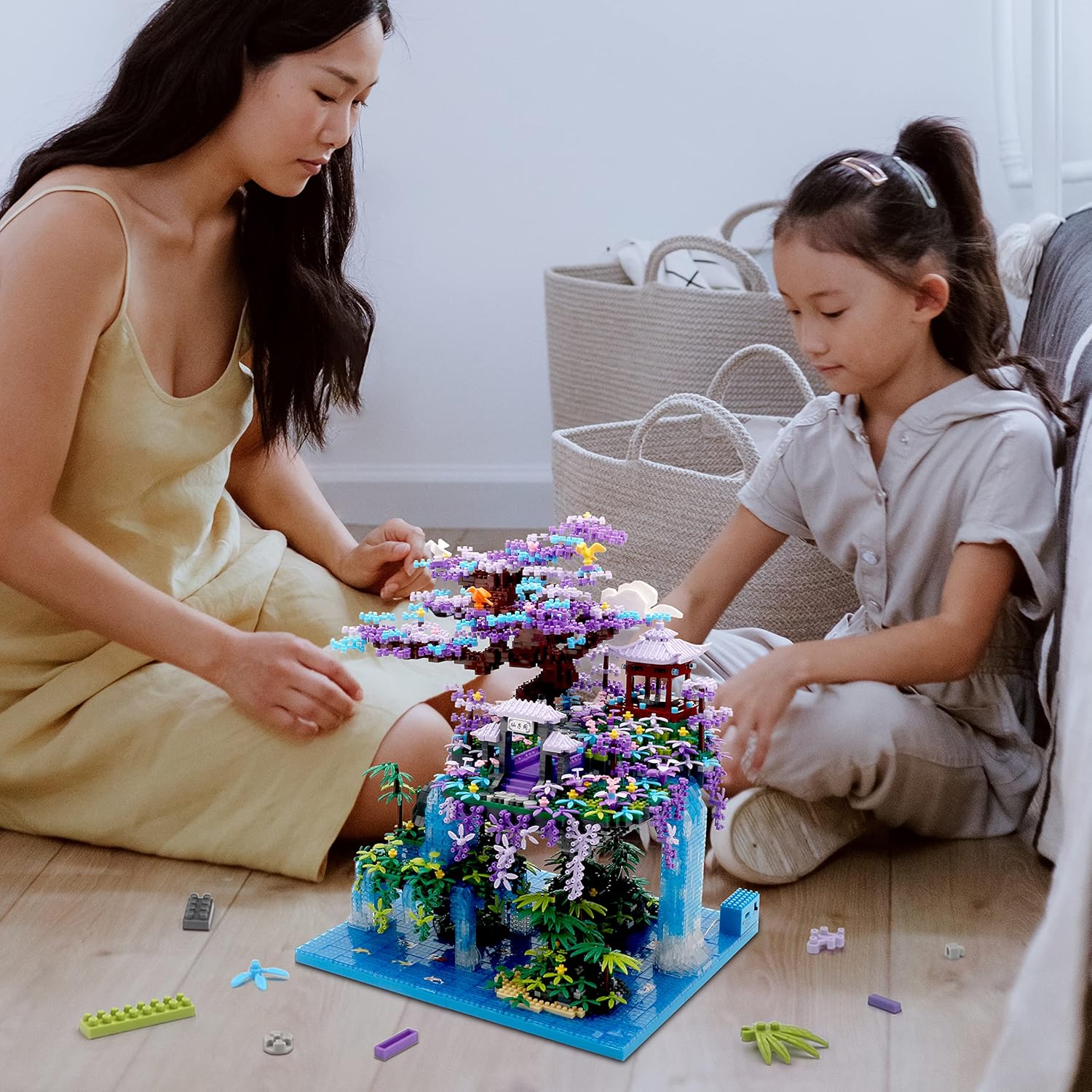 91l3ucnmrL._AC_SL1500_.jpg The Moon Palace Chinese Architecture Micro Building Blocks Set with LED Lights, 4574PCS Cherry Blossom Tree Model Kit, Collectible Cultural Gift for Adults & Teens - Image 4