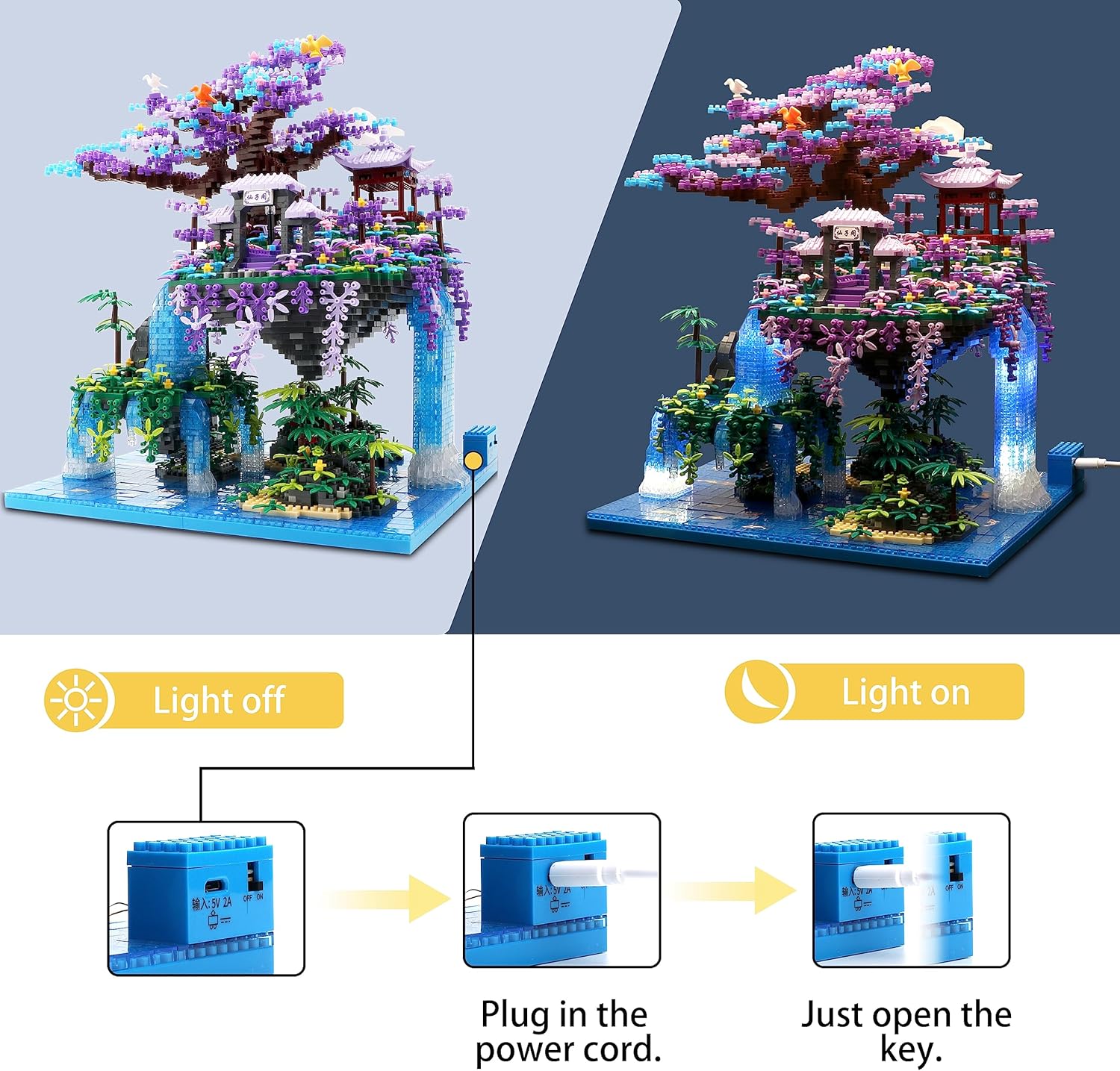 91lxE7WnywL._AC_SL1500_.jpg The Moon Palace Chinese Architecture Micro Building Blocks Set with LED Lights, 4574PCS Cherry Blossom Tree Model Kit, Collectible Cultural Gift for Adults & Teens - Image 6