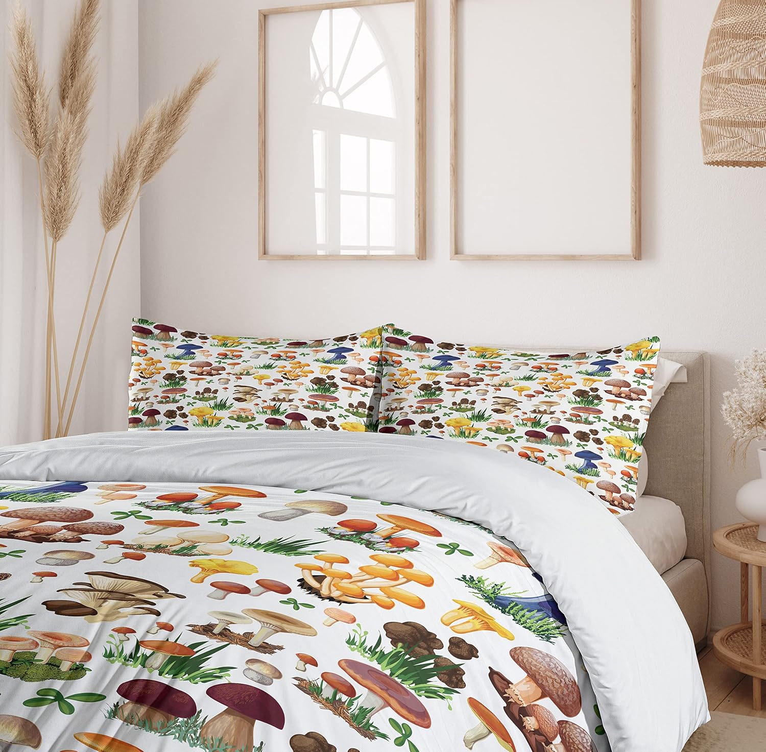 91sCgSCFDXL._AC_SL1500_.jpg Ambesonne Mushroom Duvet Cover Set, Pattern of Mushrooms Wild Species Natural Food Garden Theme Exotic Wilderness Art, Decorative 3 Piece Bedding Set with 2 Pillow Shams, Queen Size, Green Yellow - Image 6