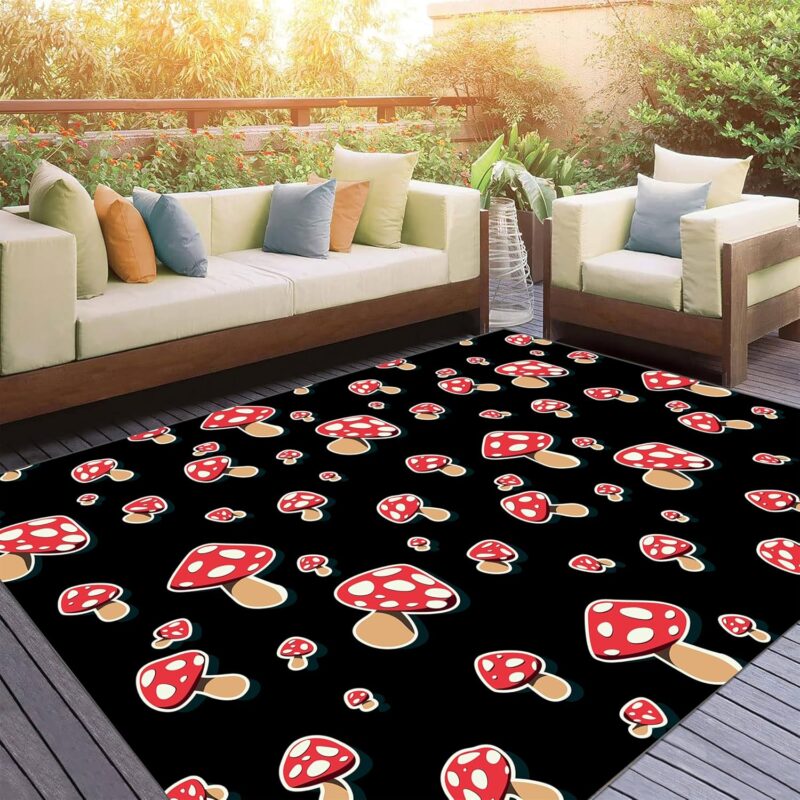 Cute Non-Slip Red Mushroom Rug - Mario Mushroom Print Soft Washable Area Rug - 5x7ft, Perfect for Living Room, Nursery, Boys & Girls Bedroom Decor
