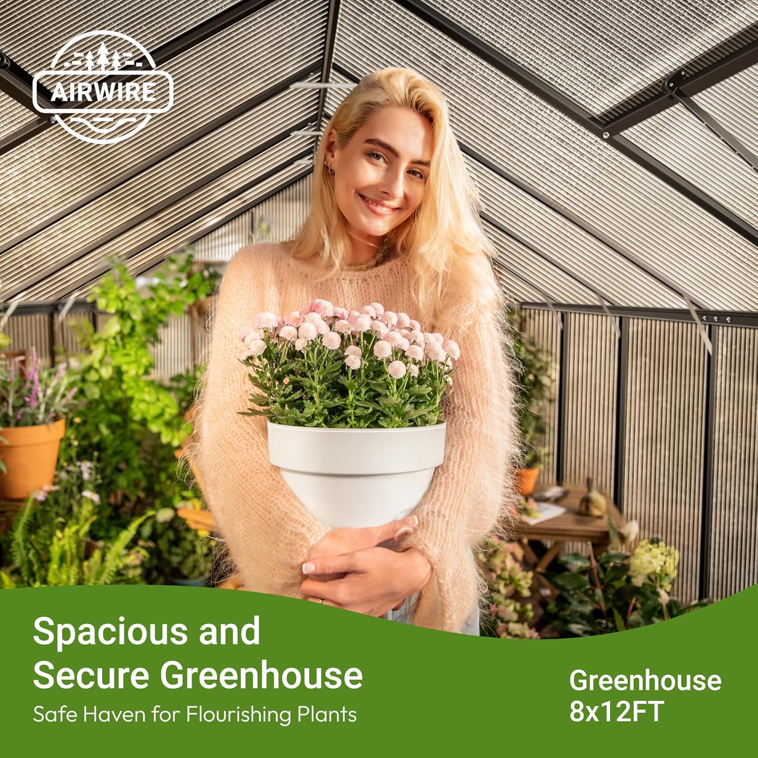 91zlxSD-w0L._AC_SL1500_.jpg 8x12 FT Greenhouse for Outdoors, Quick Setup Polycarbonate Greenhouse with Roof Vent, Aluminum Large Walk-in Greenhouse for Outside Garden Backyard, Black - Image 2