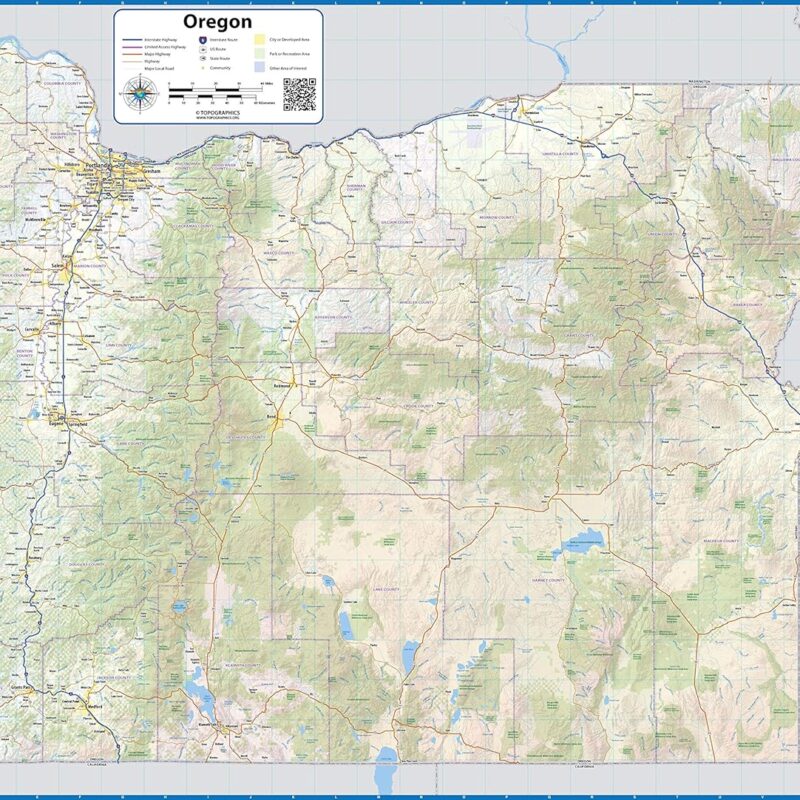 Oregon Laminated Wall Map (50” Wide x 36” high)