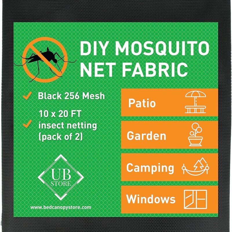 Black DIY Mosquito Net Fabric | 10x20 FT Netting 2 Pack | Insect Cover for Garden, Patio, Outdoor & Windows | Multiple Sizes in Black, White & Green | Raised Bed Screen Mesh Barrier