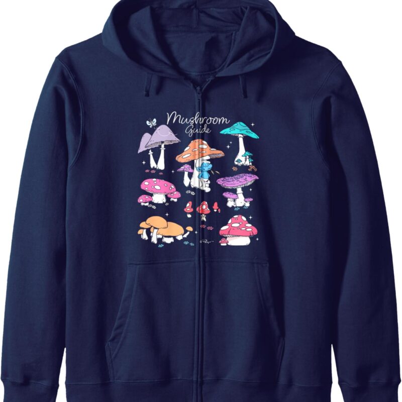 The Smurfs Mushroom Guide Colorful Retro Big Chest Logo Zip Hoodie