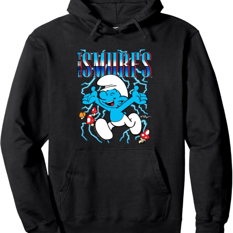 The Smurfs Chrome Logo & Mushrooms Pullover Hoodie