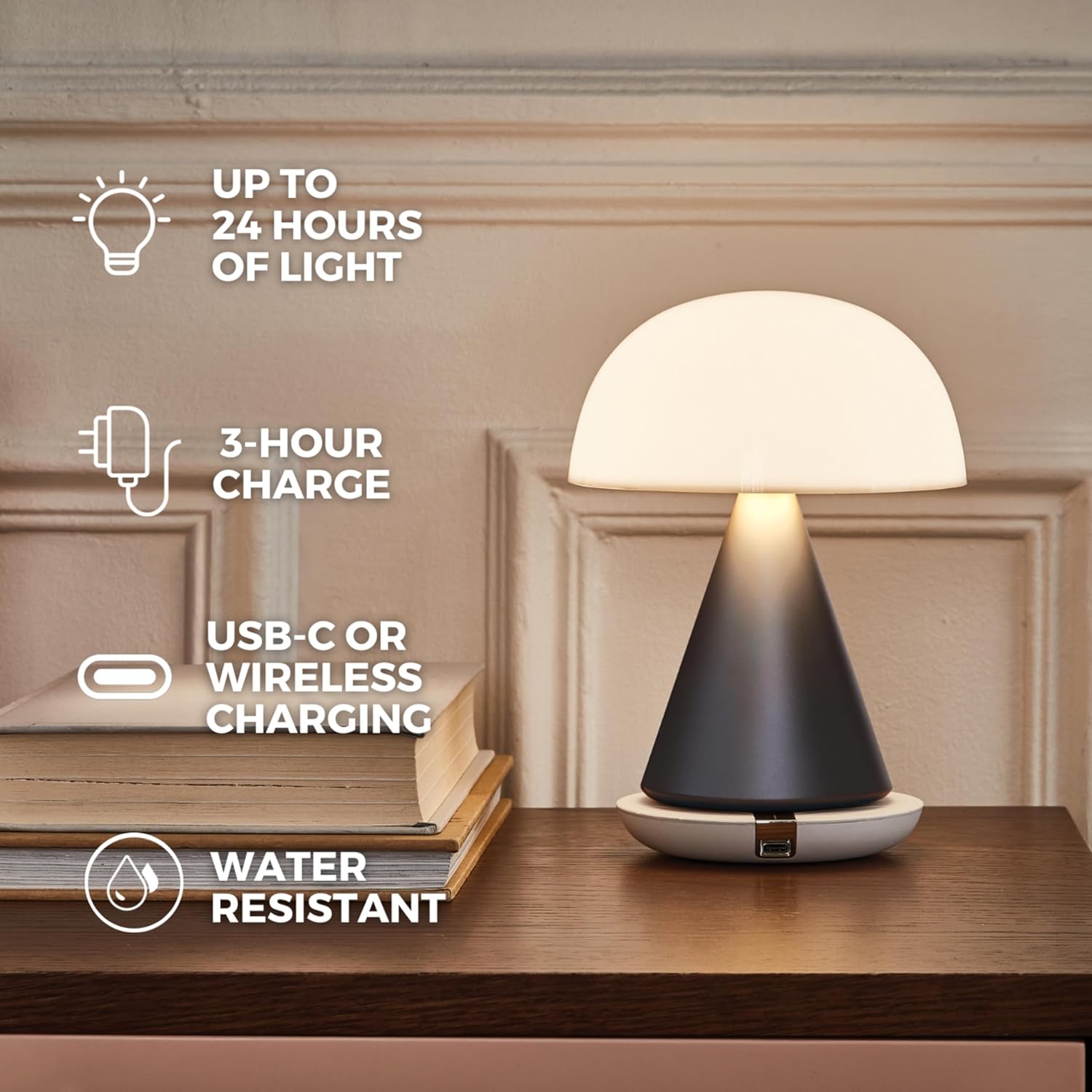 1746752160_81CRKAO0U1L._AC_SL1500_.jpg Lexon Mina L Mushroom Lamp - 9 LED Color Table Lamp for Bedrooms, Living Room & Office - Cordless, Rechargeable with 24h Light & Dimmer, Aluminum, Large - Gun Metal - Image 4