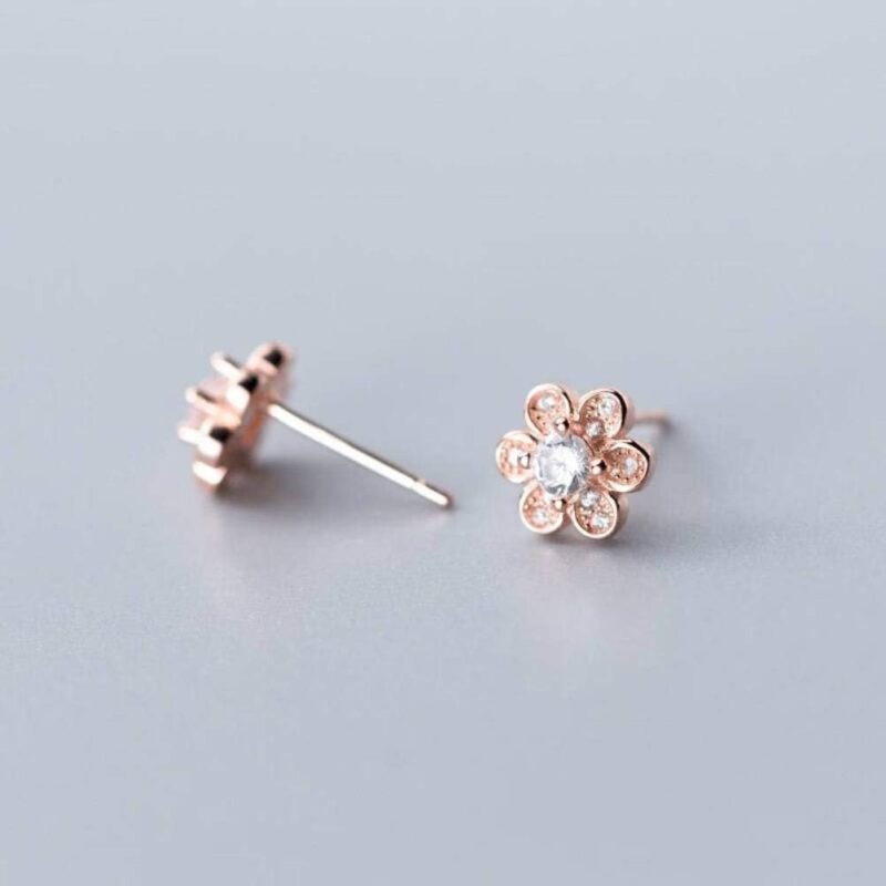 Earrings for Women, S925 White Mushroom Nail Female Korean Art Style Cute Six Petals Flower Small Flower Diamond Fashion Earrings rose