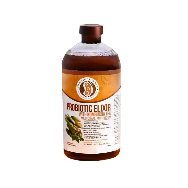 41ir0Ckx4UL.jpg Probiotic Mushroom Elixir – Kombucha Tea with Reishi, Chaga, Lion’s Mane & Cordyceps | Gut Health, Immune & Digestion Support | by This Chick Is Raw (Half Case) - Image 4