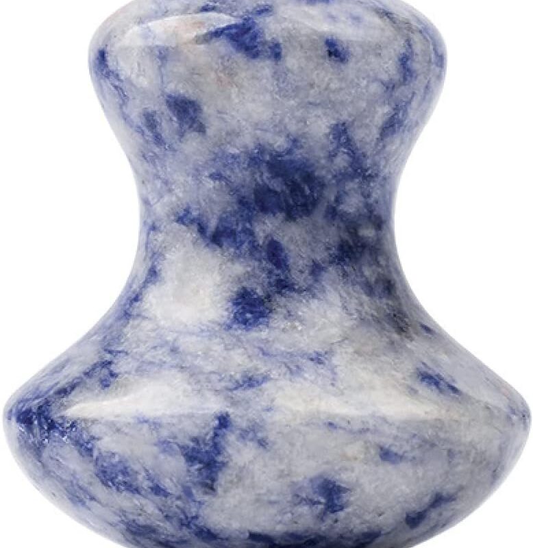 Natural Rose Quartz Jade Mushroom Massage Stone Gouache Massager Gua Sha Board Tool,Blue White Dot