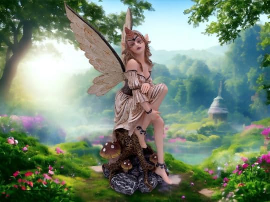 Enchanted Forest Fairy Figurine - Handcrafted Resin Fairy with Rustic Wings, Magical Mushroom Throne Decor, Fantasy Collectible