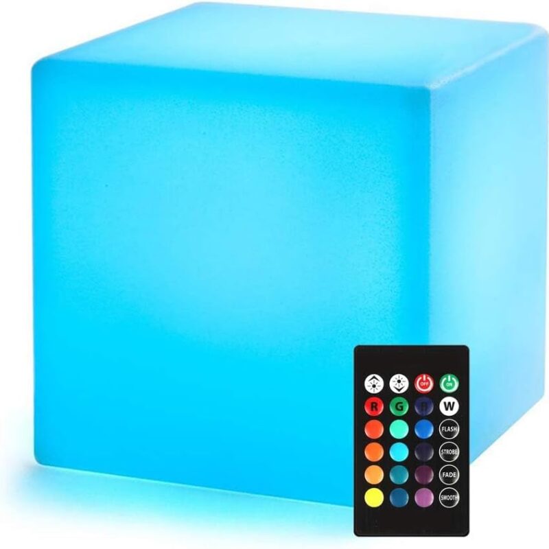 8-inch Waterproof LED Light Cube, USB Rechargeable Color Changing Mood Night Light with Remote, Multifunctional Nursery Glow Stool for Kids Room, Bedroom & Outdoor Decor