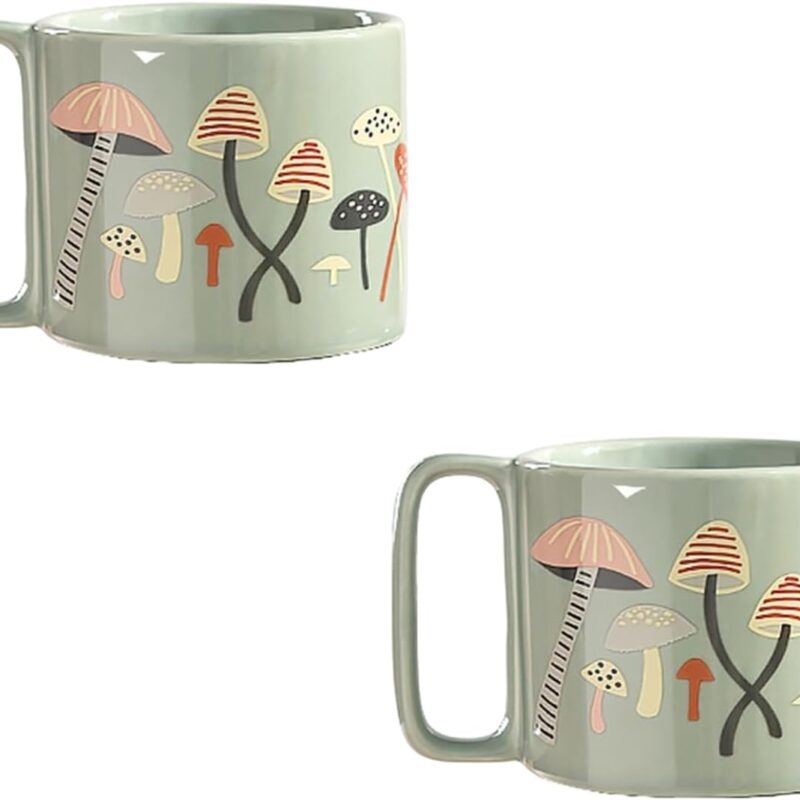 2 Pieces Mushroom Mug, 10.8 Oz Mushroom Cup Ceramic Coffee Mug with Handle for Christmas Gifts Hiking Walking Camping,1