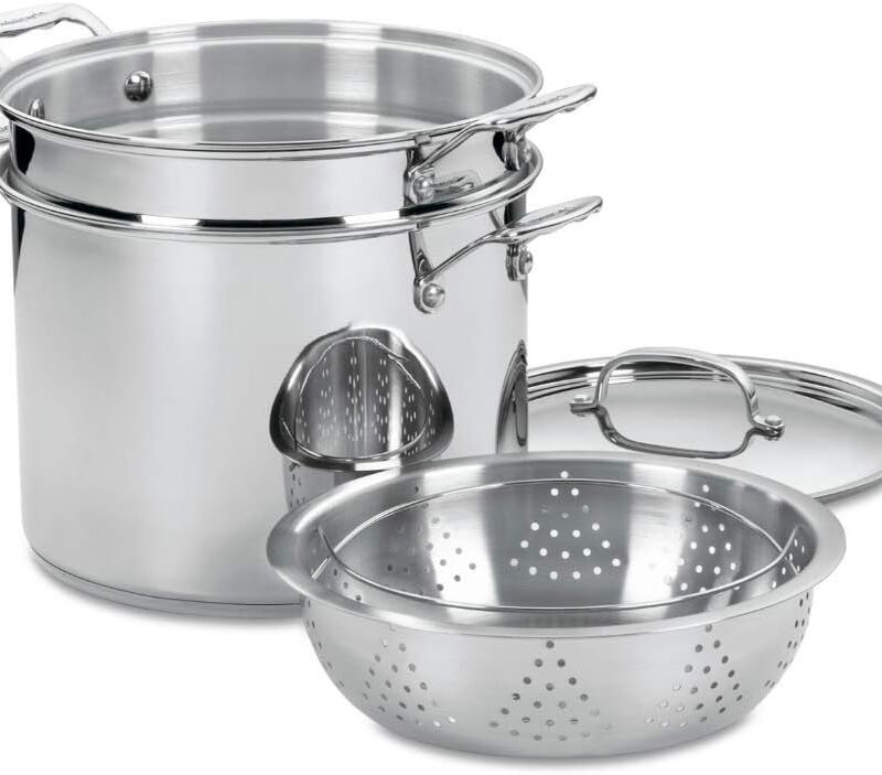 Cuisinart 4-Piece Cookware Set, 12 Quarts, Chef's Classic Stainless Steel Pasta/Steamer, 77-412P1