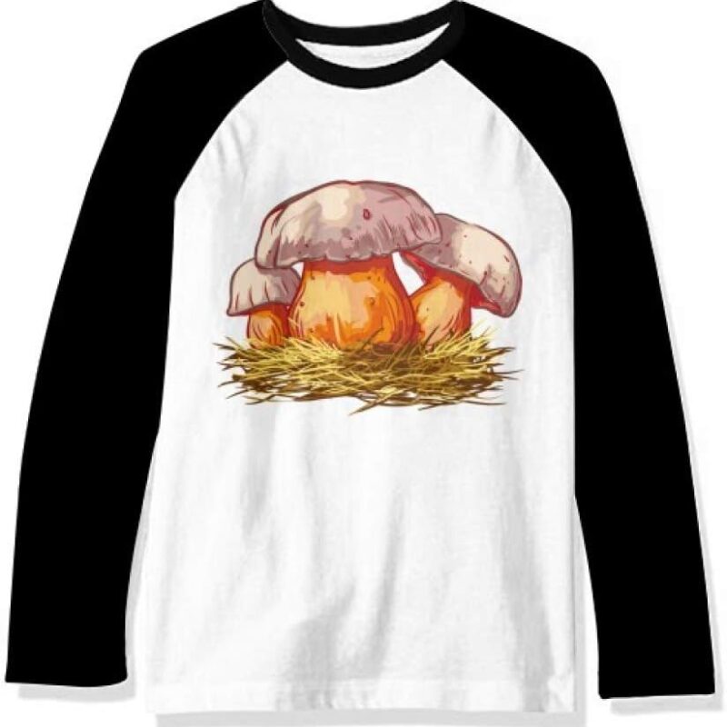 Cute Delicious Blue Mushroom Illustration Long Sleeve Top Raglan T-Shirt Cloth