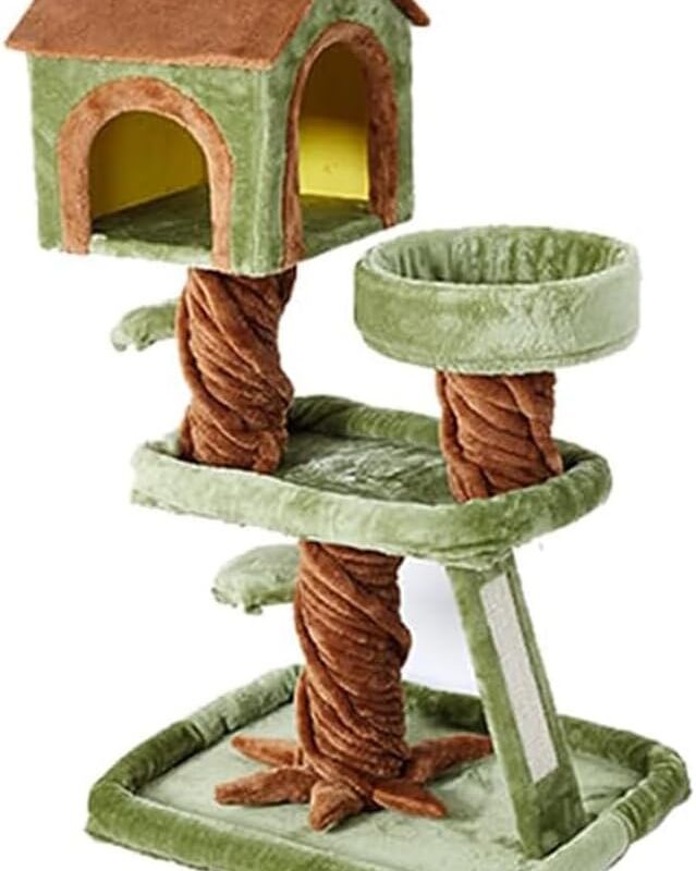 Mushroom Interactive House Toys, Cute Pet Tower, Indoor, Large, Luxury, Forest, Jungle, Climbing Scratcher,Wood Cat Scratching Tree，Modern Cat Tree (B), Green