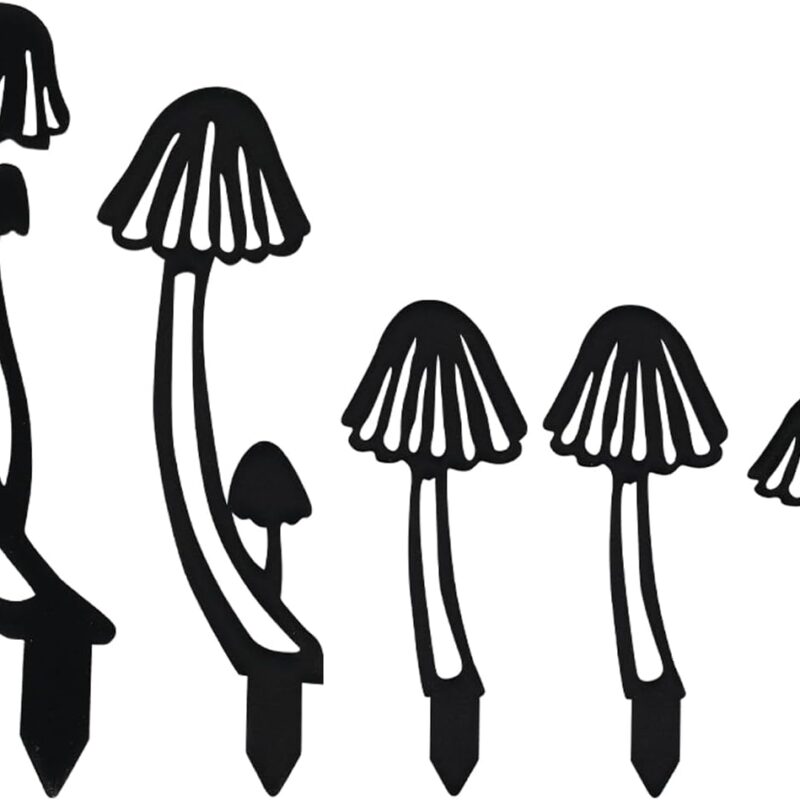 Yard Statues 5 PCS Mushroom Silhouette Yard Art Garden Decor Stake Hollow Out Plants Statue Decor Sets for Garden Lawn Outdoor Decor Gifts for Women