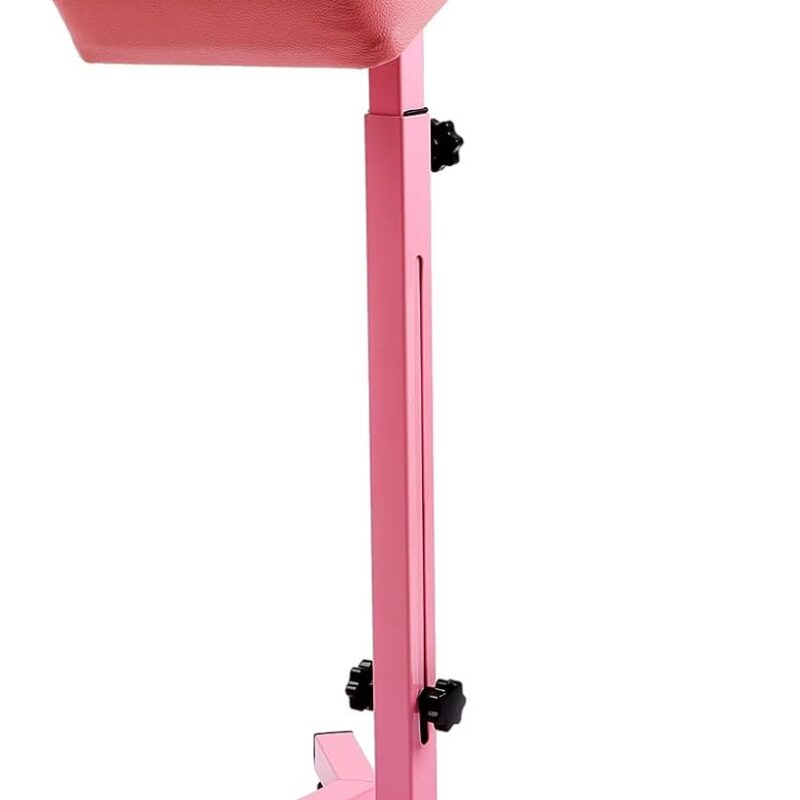 Solong Tattoo Armrest Stand and Legrest with Pink Thicken Tattoo Pad 23 * 35 * 6cm, 180° Rotation Adjustable Height Chair Frame Non-Slip Base Square Black Leather TA226