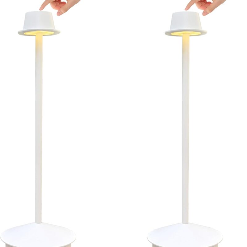 Up to180h Battery Life Rechargeable Small Hat Table Lamp Battery Powered Set of 2 Touch Control White Mushroom Desk Lamp Modern Camping Lamps Emergency Table Lights for Kitchen, Patio (2 Pack, White)