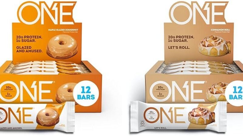 ONE Protein Bars, Maple Glazed Doughnut, Gluten-Free Protein Bar with 20g Protein and only 1g Sugar & Protein Bars, Cinnamon Roll, Gluten Free Protein Bars with 20g Protein