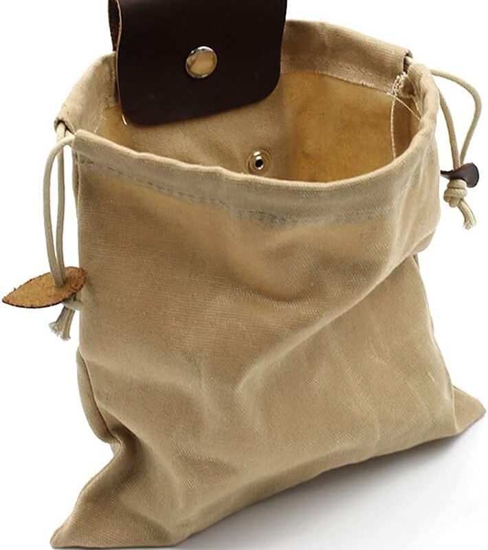 Foraging Bag Mushroom Foraging Bag Waxed Canvas Tinder Waterproof Small Leather Bag Hunting Bag Waist Bag Dog Training Jungle Craft Belt (Khaki)