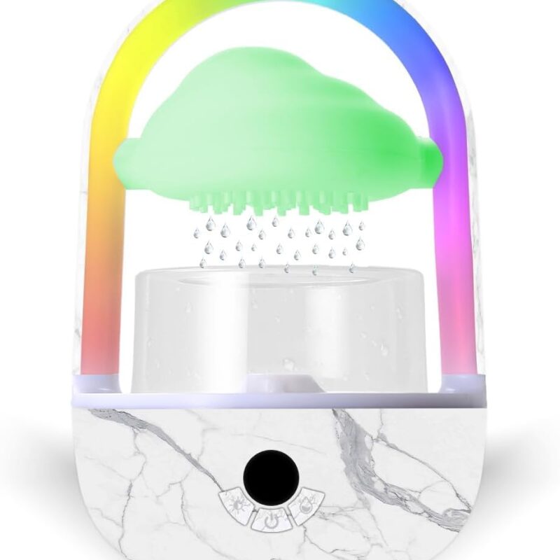 Weljoy Aromatherapy Essential Oil Diffuser Rainbow Rain Cloud Micro Humidifier Water Drip Mushroom Diffuser with Running Lights Rain Sounds for Sleeping-Tabletop Water Fountain&Night Light