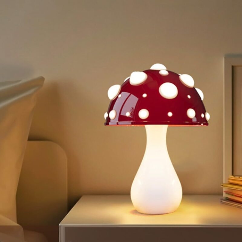 Red Mushroom Lamp 3 Color Dimmable Mushroom Table Lamp, LED Aesthetic Lamp Mushroom Night Light for Bedroom, Living Room, College Dorm Room, Bulb Included