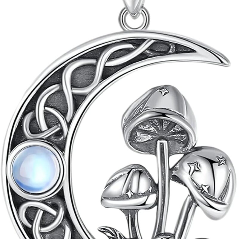 925 Sterling Silver Mushroom Necklace Celtic Knot Amulet Pendant Witch Cottagecore Set Choker Chain Pendant For Women Men Jewelry Personality Crystal Hemp Pipe Mushroom Necklace with Beautiful Pendant