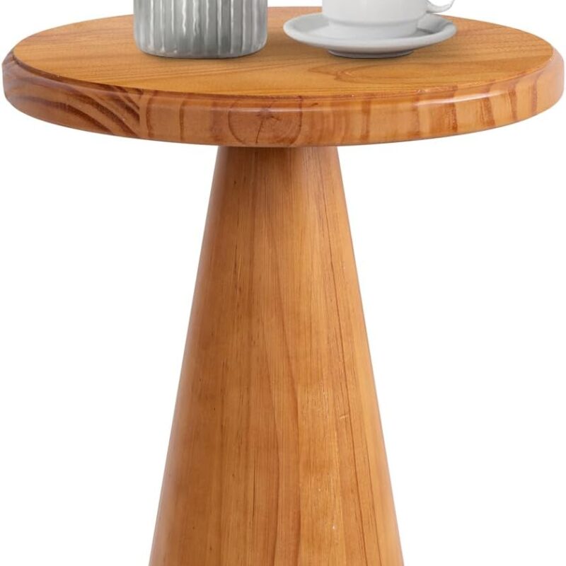 Wood Side Table, Rustic Drink Table, Round Coffee Table for Living Room, Bedroom, Balcony, 14 inch