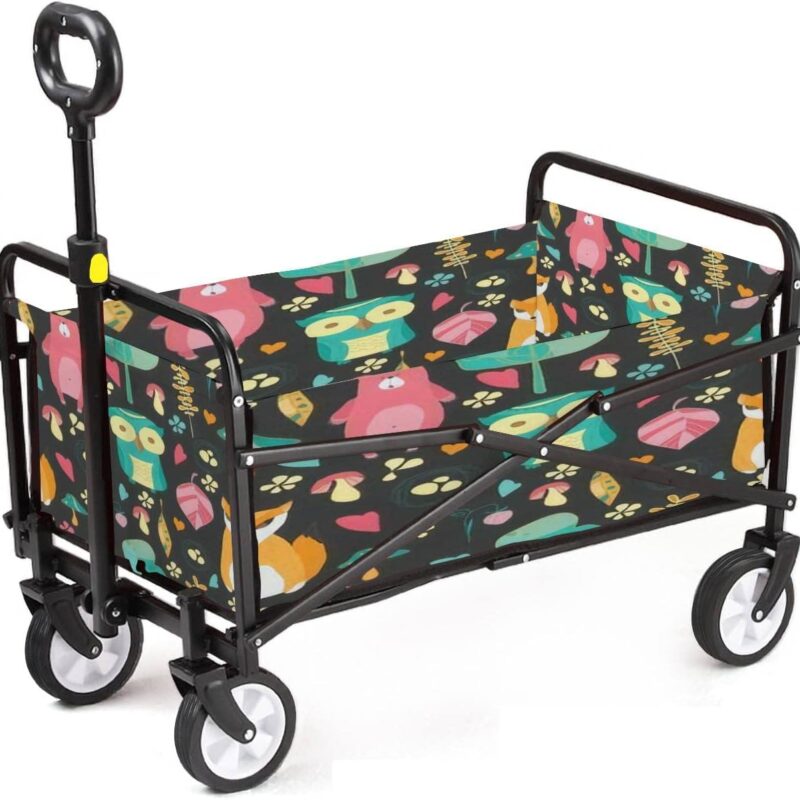 611-fgLNLuL._AC_SL1500_.jpg Collapsible Wagon Cart Vintage Forest Seamless with Forest animalswith Mushrooms Leaves Trees Foldable Utility Wagon Large Capacity Garden Cart with Push Bar for Beach Camp Outdoor Shopping