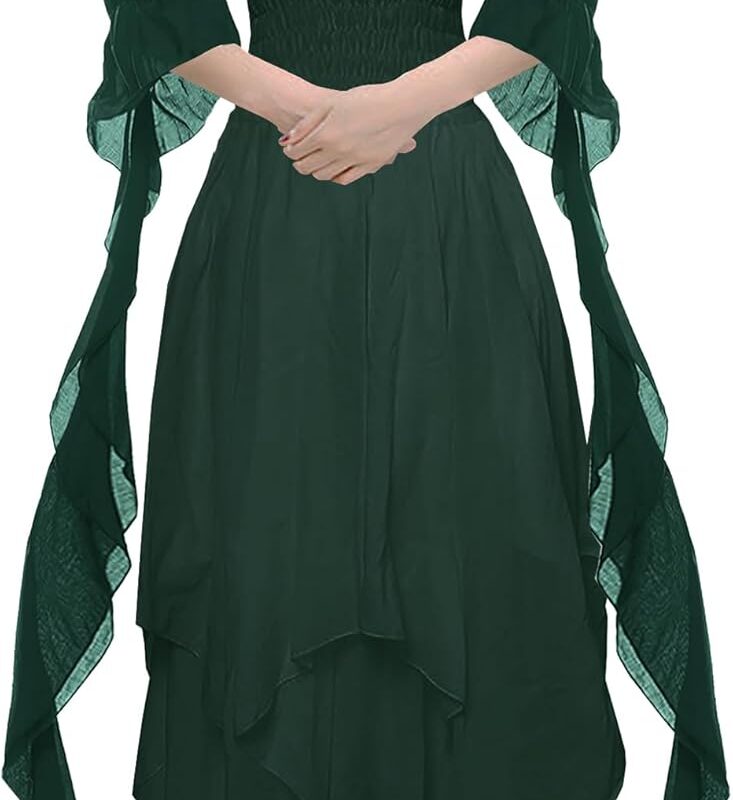 YEAXLUD Women's Victorian Dress Puff Sleeve Off Shoulder Ruffle Plus Size Medieval Costume for Women Renaissance Dress