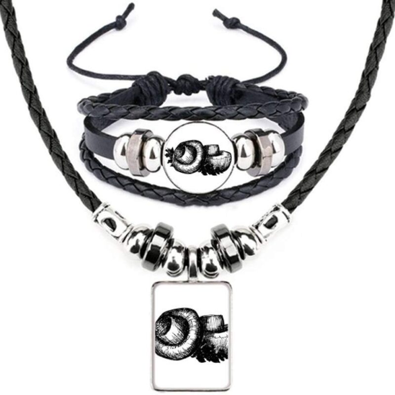 Realistic Mushroom Line Illustration Pattern Leather Necklace Bracelet Jewelry Set