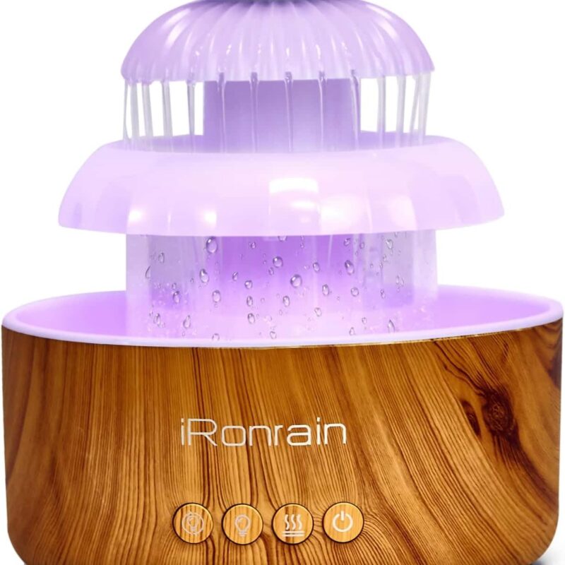 Upgraded Version - Water Flowing Cool Mist Humidifier with Raining Sound & 8 Colors Night Light, Anti-allergy Humidifier for Bedroom, Toddler, Baby