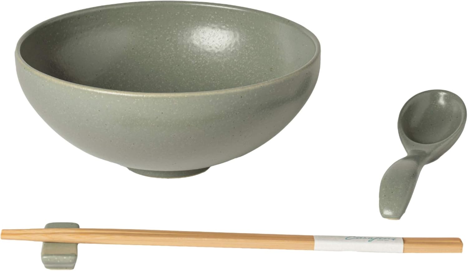 613zDVCrqpL._AC_SL1500_.jpg Casafina Ceramic Stoneware 33 oz. Ramen Bowl Set - Pacifica Collection, Artichoke (Green) | Includes Spoon and Chopsticks with Holder | Microwave & Dishwasher Safe Dinnerware | Restaurant Quality