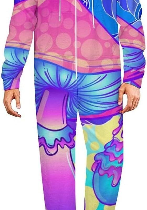 Magic Mushrooms Psychedelic Hallucination Adult Onesies Flannel Pajamas One Piece Costume Cosplay Sleepwear Homewear