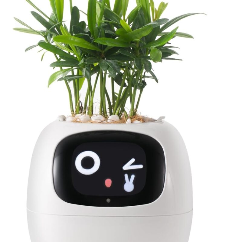 Smart pet Planter Robot Guidance on Plant Care with Emojis, Adorable Plant Companion with Rich Gesture Interaction, Neat Desk Setup Gift (White)